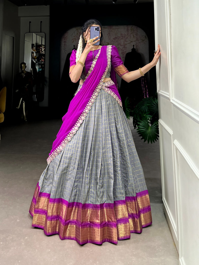 Vanita Zari Chex Davani Set / Langa Davani / Half Sarees | Shoppers Trend
