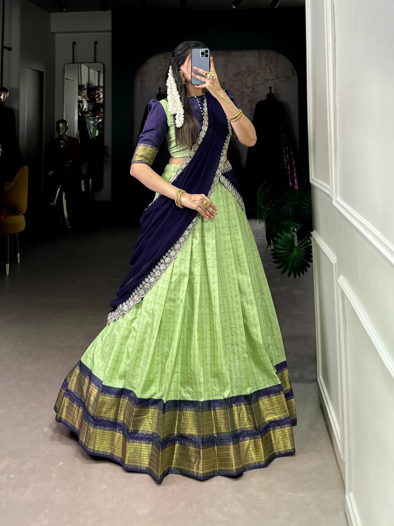Vanita Zari Chex Davani Set / Langa Davani / Half Sarees | Shoppers Trend