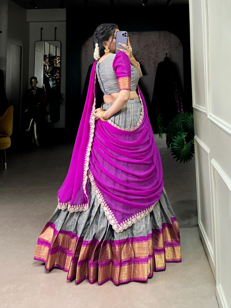 Vanita Zari Chex Davani Set / Langa Davani / Half Sarees | Shoppers Trend