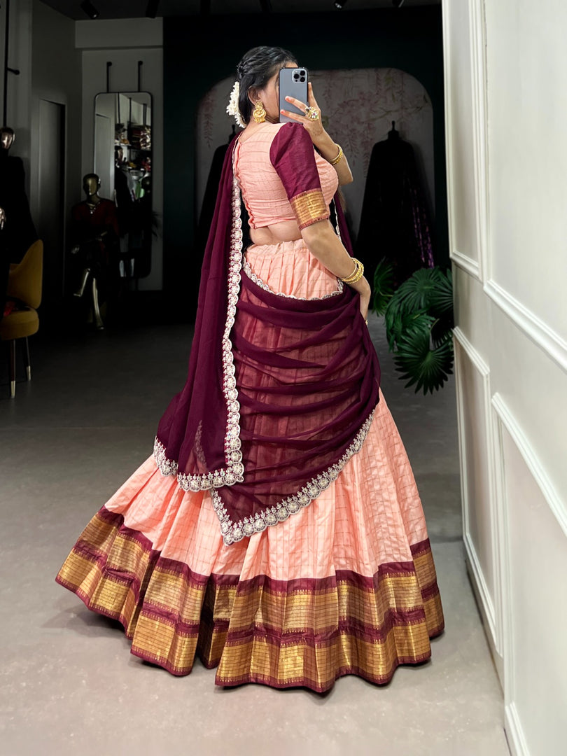 Vanita Zari Chex Davani Set / Langa Davani / Half Sarees | Shoppers Trend