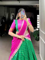 Load image into Gallery viewer, Vanita Zari Chex Davani Set / Langa Davani / Half Sarees | Shoppers Trend
