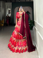 Load image into Gallery viewer, Rekha Tussar Silk Dark Pink Dhavani Set | Langa Davani Set | Shoppers Trend
