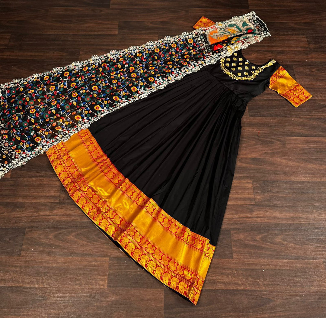 Karuna Silk With Jacquard Weaving Anarkali | Shoppers Trend