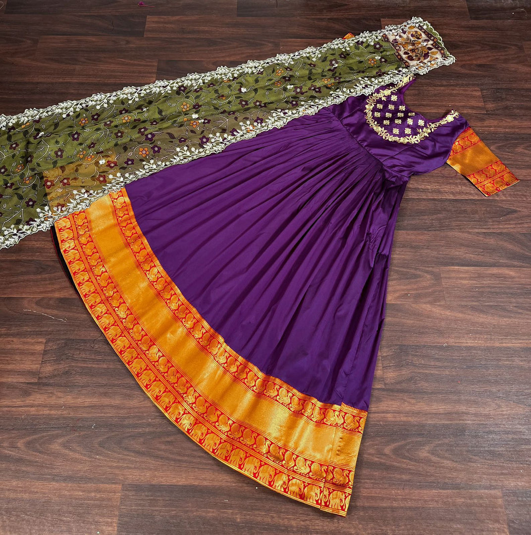 Karuna Silk With Jacquard Weaving Anarkali | Shoppers Trend