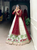 Load image into Gallery viewer, Krishnamurti Georgette White &amp; Red Dhavani Set | Langa Davani Set | Shoppers Trend
