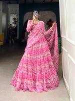 Load image into Gallery viewer, Komal Georgette Pink Dhavani Set | Langa Davani Set | Shoppers Trend
