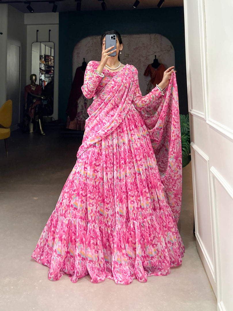 Komal Georgette Pink Dhavani Set | Langa Davani Set | Shoppers Trend
