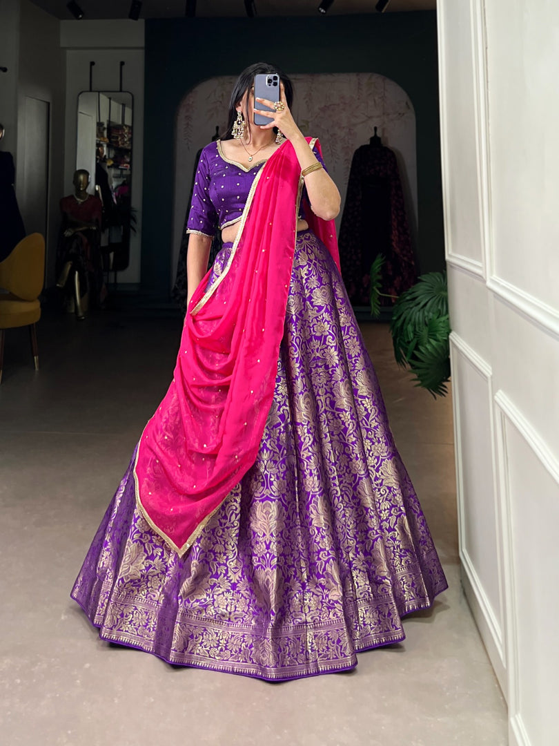 Tanisha Jacquard Silk Dhavani Set | Half-Saree | Shoppers Trend