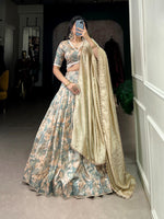 Load image into Gallery viewer, Vanshika Tussar Silk Cream Dhavani Set / Langa Voni | Shoppers Trend

