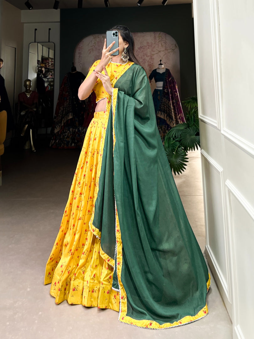Priya Tussar Silk Yellow Dhavani Set | Langa Davani Set | Half-Saree | Shoppers Trend