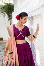 Load image into Gallery viewer, Hitaxi Vichitra Silk Wine Dhavani Set | Langa Voni / Half Saree | Shoppers Trend
