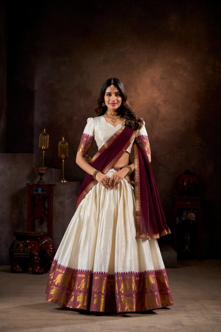 Nikita Poly Cotton Half-Saree / Dhavani Set / Langa Voni | Shoppers Trend