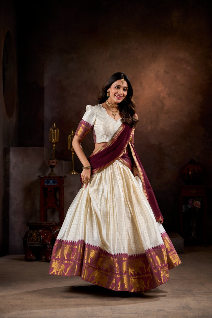 Nikita Poly Cotton Half-Saree / Dhavani Set / Langa Voni | Shoppers Trend