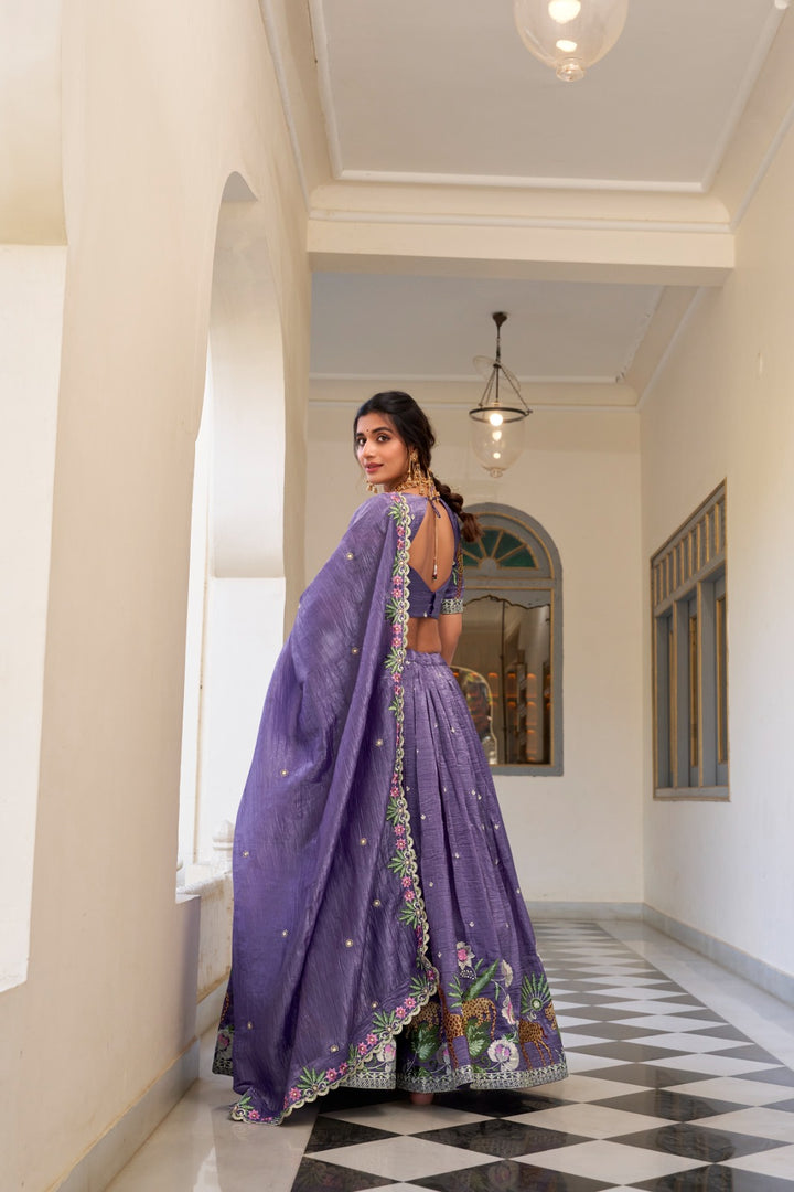 Laxmi Gold Crush Dhavani Set | Half-Saree | Sequins and Thread Embroidery | Shoppers Trend