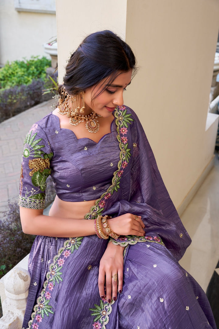 Laxmi Gold Crush Dhavani Set | Half-Saree | Sequins and Thread Embroidery | Shoppers Trend