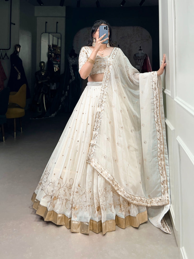 Neeta Silver Glossy Dhavani Set | Half-Saree | Langa Voni | Shoppers Trend