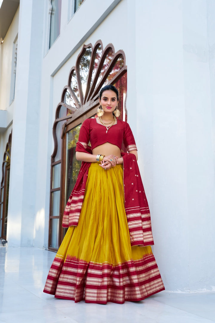 Dhruvi Pure Chanderi Dhavani / Langa Davani / Half Sarees | Shoppers Trend
