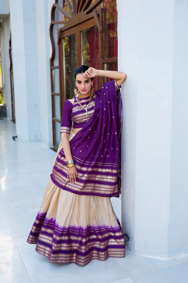 Dhruvi Pure Chanderi Dhavani / Langa Davani / Half Sarees | Shoppers Trend