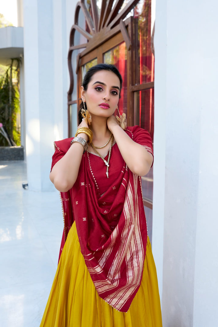 Dhruvi Pure Chanderi Dhavani / Langa Davani / Half Sarees | Shoppers Trend