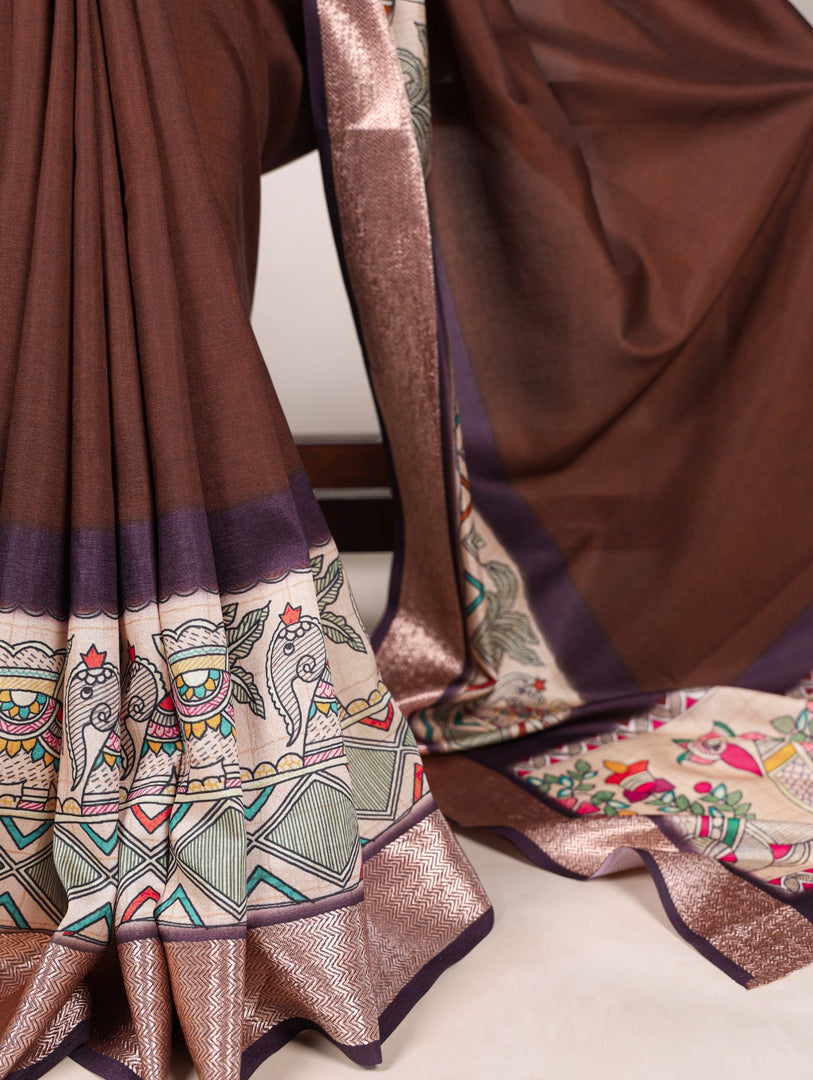 Krishna Tussar Silk With Viscose Border Saree | Shoppers Trend