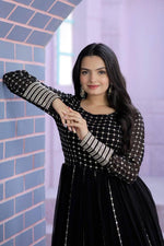 Load image into Gallery viewer, Nirma Faux Blooming With Silver Zari Weaving Work Gown | Shoppers Trend
