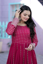 Load image into Gallery viewer, Nirma Faux Blooming With Silver Zari Weaving Work Gown | Shoppers Trend
