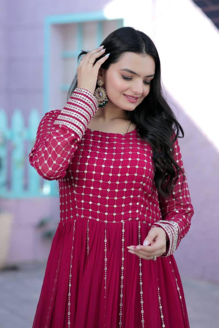 Nirma Faux Blooming With Silver Zari Weaving Work Gown | Shoppers Trend