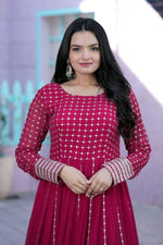 Load image into Gallery viewer, Nirma Faux Blooming With Silver Zari Weaving Work Gown | Shoppers Trend
