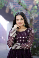 Load image into Gallery viewer, Nirma Faux Blooming With Silver Zari Weaving Work Gown | Shoppers Trend
