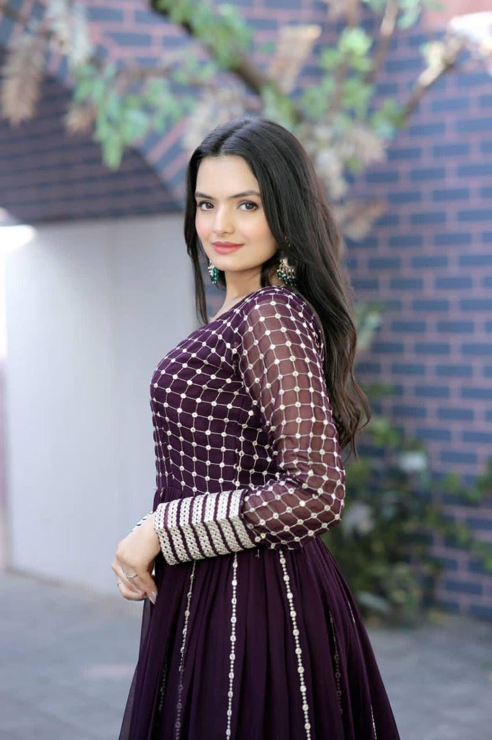 Nirma Faux Blooming With Silver Zari Weaving Work Gown | Shoppers Trend