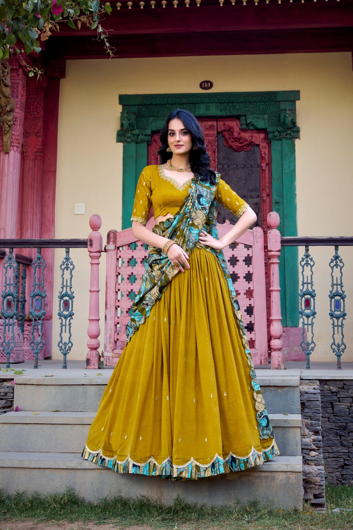 Priti Vichitra Silk Langa Davani / Dhavani Set | Shoppers Trend