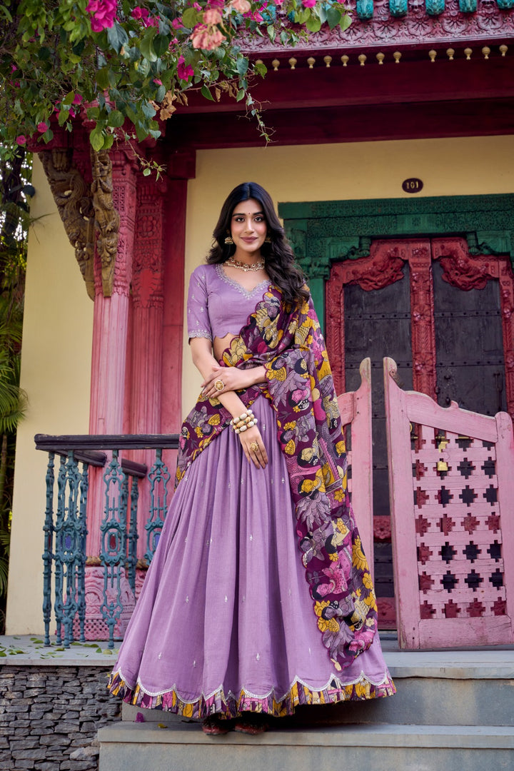 Priti Vichitra Silk Langa Davani / Dhavani Set | Shoppers Trend