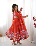 Load image into Gallery viewer, Binti Heavy Pure Organza Silk Red Anarkali | Shoppers Trend
