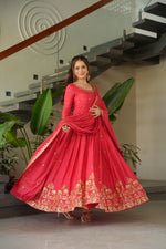 Load image into Gallery viewer, Sneha Chinnon With Embroidery Work Pink Anarkali | Shoppers Trend
