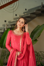 Load image into Gallery viewer, Sneha Chinnon With Embroidery Work Pink Anarkali | Shoppers Trend
