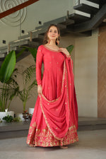 Load image into Gallery viewer, Sneha Chinnon With Embroidery Work Pink Anarkali | Shoppers Trend
