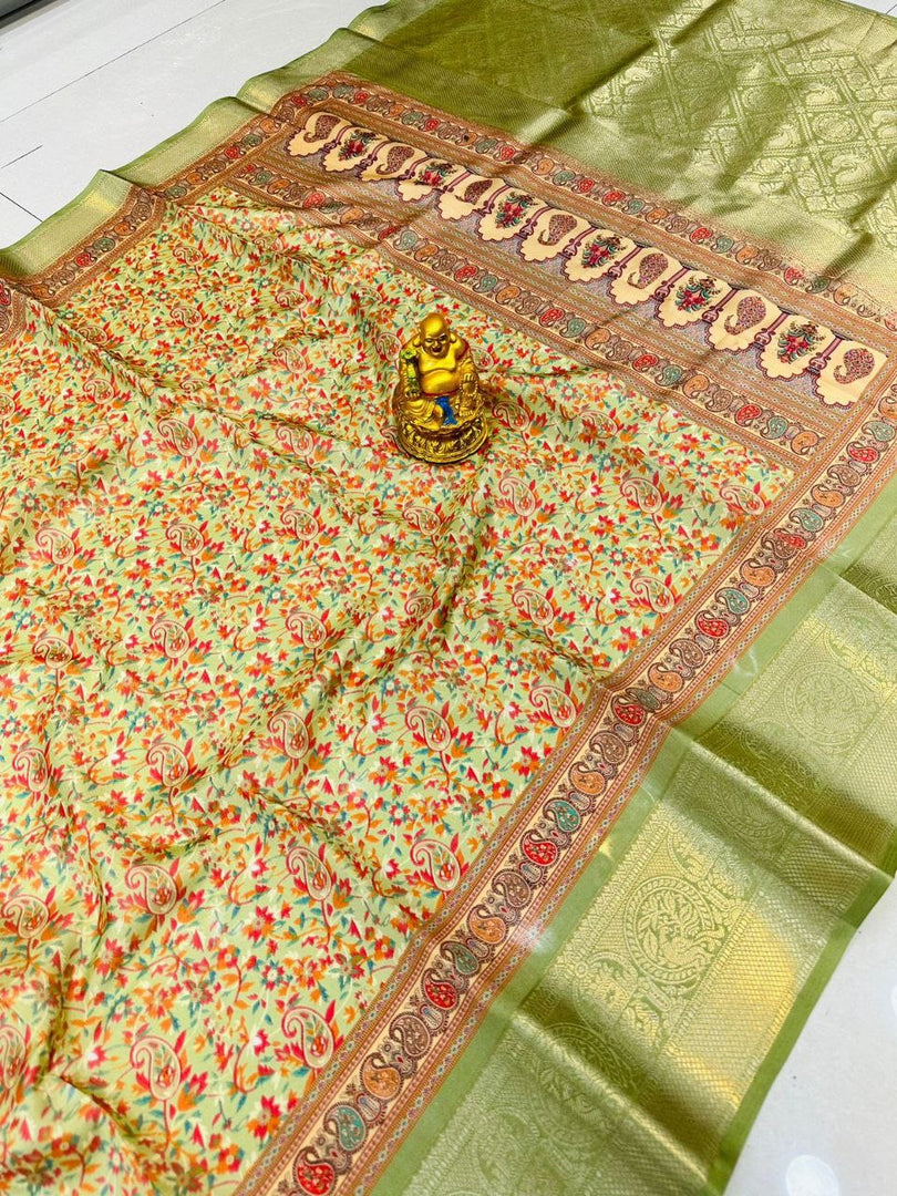 this stunning Parrot Soft Dolla silk saree, a perfect blend of tradition and modernity. Crafted from premium-quality soft Dolla Silk, this saree offers unmatched comfort and a luxurious feel, making it ideal for festive occasions, weddings, and celebrations.