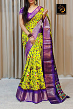 Load image into Gallery viewer, Parrot With Purple Border Fully Zari Weaving Work Dola Silk Sarees With Price and Online Shopping Price Under 1000 . Crafted from premium Dola silk, known for its soft and glossy finish, this saree offers unmatched comfort and elegance.
