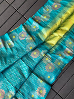 Load image into Gallery viewer, Luxurious 6.3m Silk Saree featuring traditional Zari weaving. Complete with matching blouse. Machine washable. Meticulously crafted for discerning connoisseurs.
