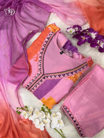 Load image into Gallery viewer, Shine printed purple Anarkali for ethnic occasions , Purple color Anarkali dress with rich embroidery , Breathable muslin fabric purple Anarkali with dupatta , Burple muslin gown with v-neck and full sleeves , Elegant purple ethnic dress with embroidery design . 

