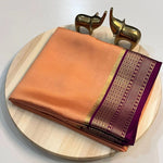 Load image into Gallery viewer, Peach Or light orange Semi-Mysore Silk Saree with zari weaving. Includes matching blouse piece. 6.3m length. Perfect for Pongal celebrations.


