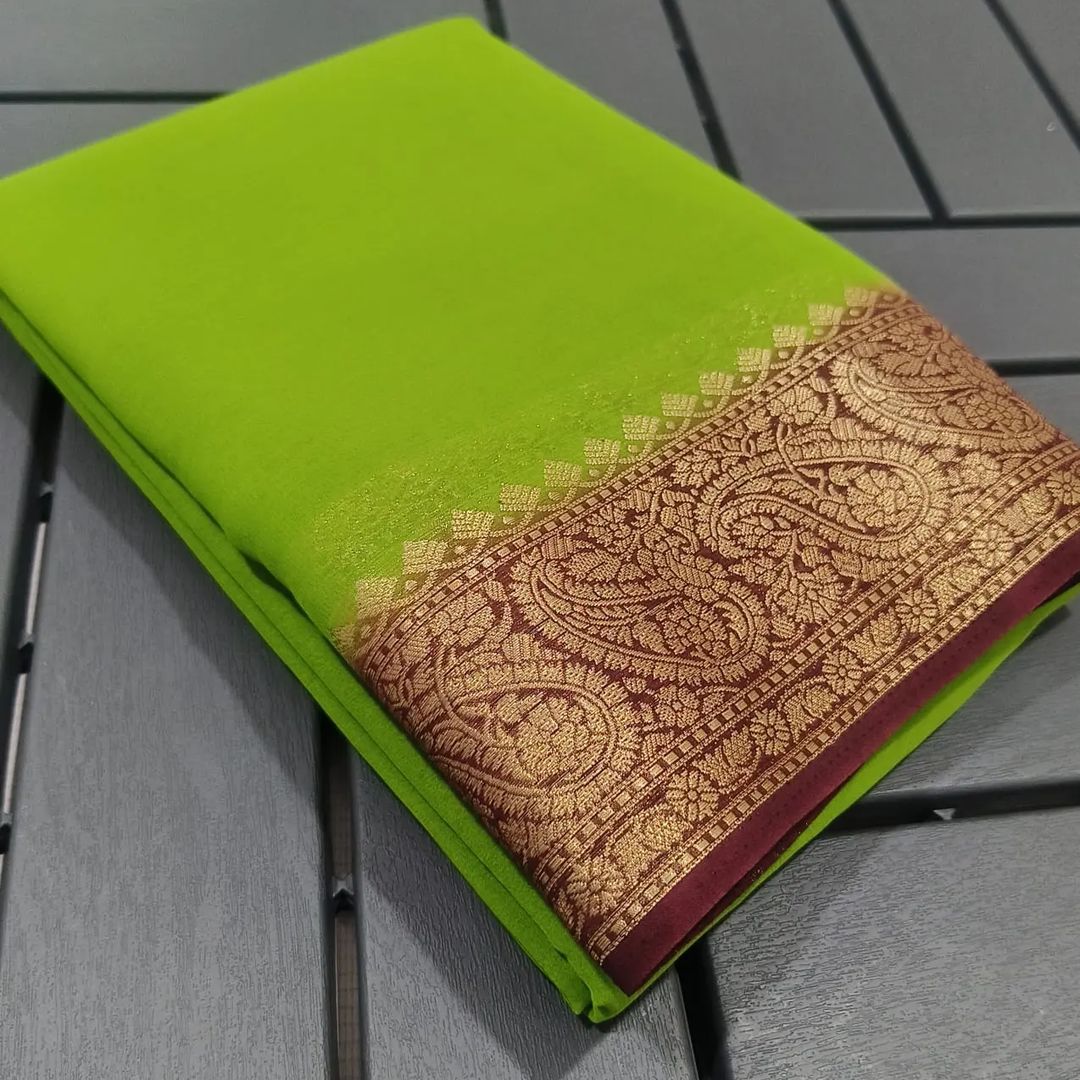 Trendy Perrot Green Viscose Silk Saree Price and Sarees For Weddings , Gold Zari Weaving Silk Saree . Traditional Look Most Of Party Wear Under 999 . 