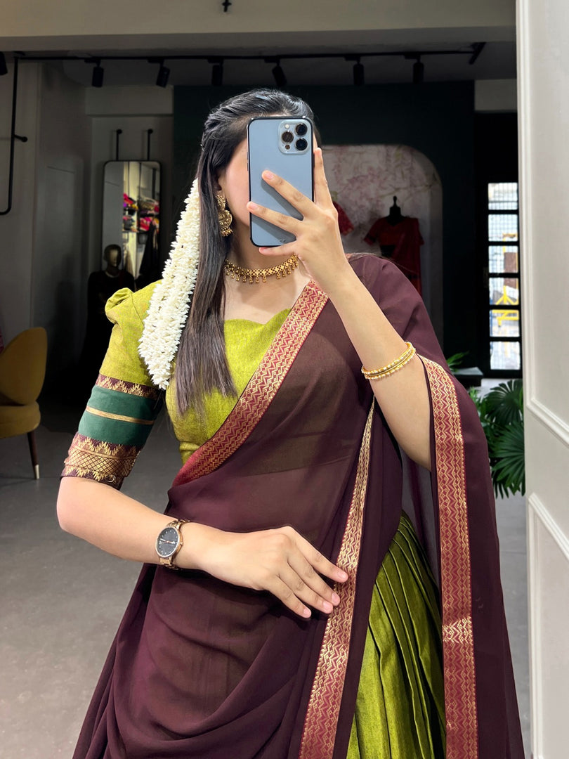 Perrot color with maroon dupatta heavy poly cotton dhavani set shop now - Shoppers Trend , Price Under 1999 .