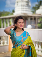 Load image into Gallery viewer, Perrot Soft Pethani Silk Sky Saree online shopping price in Under 2000 . This Saree Most popular best Product This Craft most Unique and Famous . Traditional look model using this saree . 
