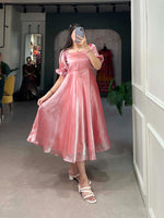 Load image into Gallery viewer, Pink Color Burberry Silk Plain Stitched Frock with Micro Cotton Lining Dress Price and Online Best Shopping Price Under 1000 . this Fabric Pink Shop this stunning Burberry Silk frock. Features a plain design, 47-inch length, 4-meter flair, and adjustable chest with full micro cotton lining for all-day comfort.
