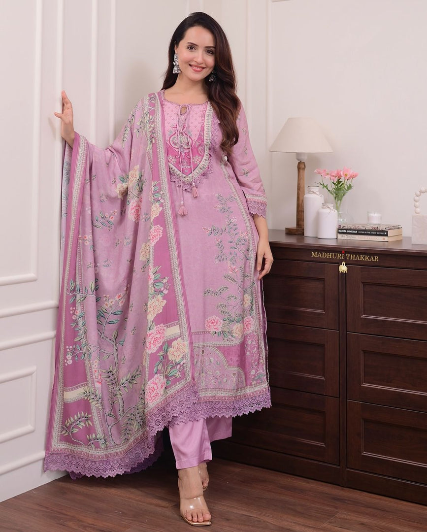 Rishu Lilac pure soft muslin Pink Kurti | Shoppers Trend