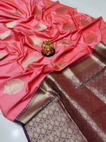 Load image into Gallery viewer, Pink Lichi Silk Sarees With Price and Online Shopping Price Under  1500 . Fully Zari Weaving Work and This Saree Weddings Wear Collection In Saree . This Woman Model Wear Collection Traditional Look 2025-26 .  
