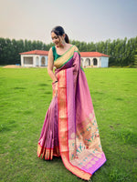 Load image into Gallery viewer, Pink Kanjivaram With Zari Weaving Work Sarees With Price and Online Shopping Price Under 2000. this Fabric Pink Kanjivaram Saree Plain in Zari Weaving Work and Same Blouse Kanjivaram and This Crafted  Zari Weaving Work . Traditional Look For 2024-25 , 2025-26 . 
