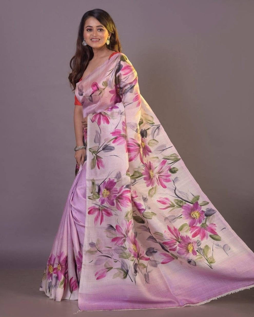 Pink Color Pure silk saree with traditional zari weaving. Includes matching blouse. Machine washable. Model wears Best Look Saree - Shoppers Trend .