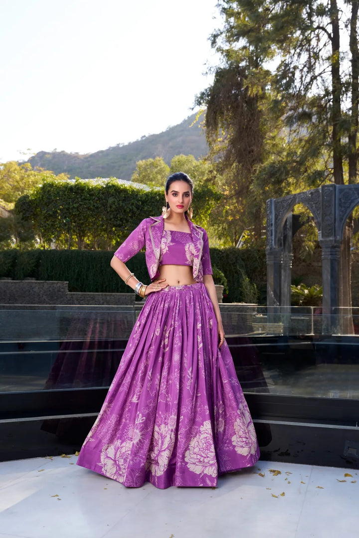 Pink Color Langa Voni With Kotti Tussar Silk Dhavani Set | Langa Voni | Davani Set With Price and Online Shopping Price Under 2000 . this Fabric Pink Tussar Silk Dhavani Set Best For Weddings Best Choise Price ,  Enhance your ethnic look with this stunning Tussar Silk lehenga set. Includes a stitched lehenga, blouse, and koti with floral prints and elegant lace touch-ups . Traditional Look For 2024-25 , 2025-26 .